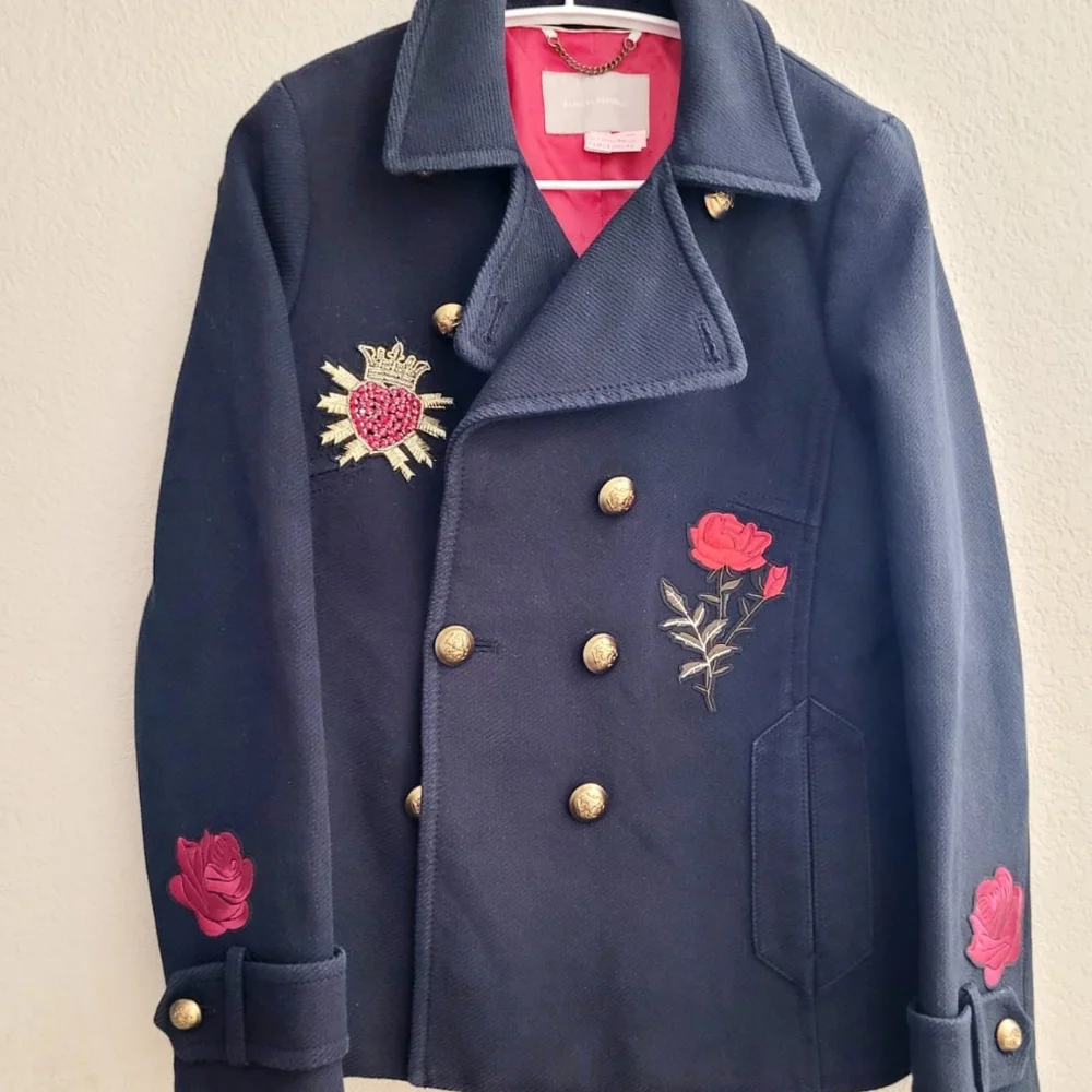 Abercrombie and Fitch Navy Pea Coat with Designer Applique - Picture 9 of 9